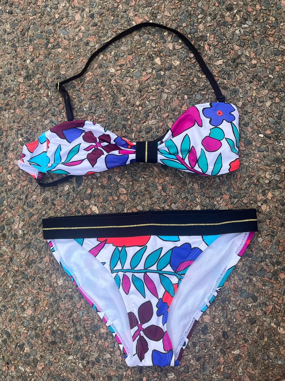 Womens 90s Floral Bandeau Bikini Set in Multicolor in size S